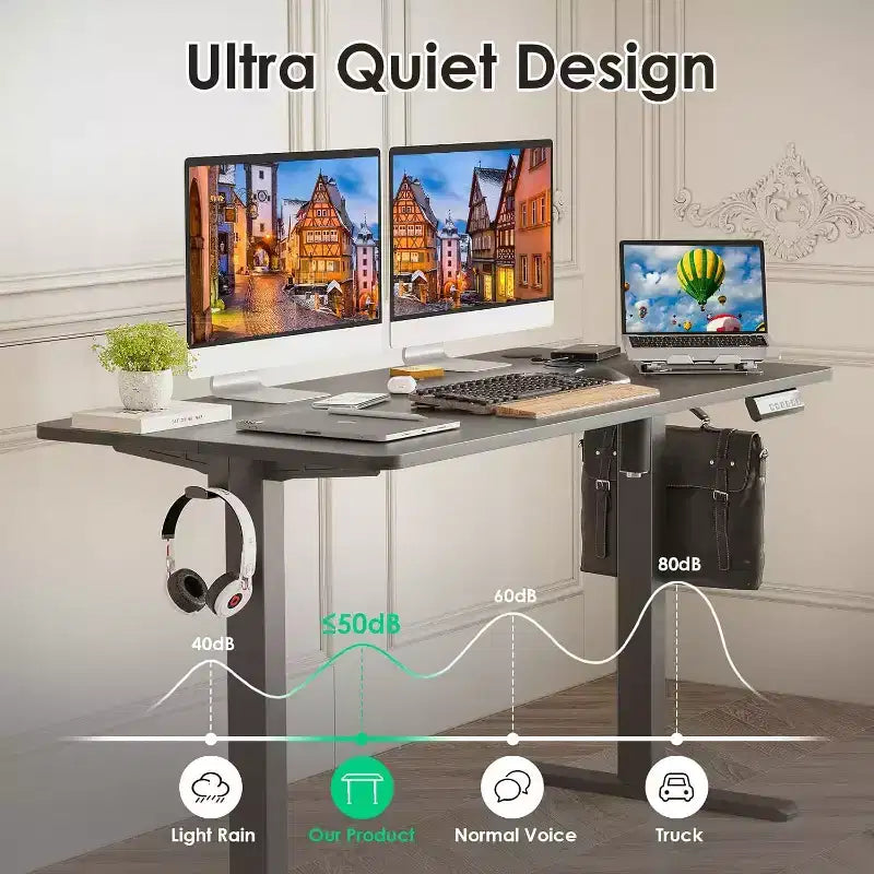 PexFix Bureau assis-debout électrique 48 x 24 avec plateau en noyer, réglable en hauteur, pour bureau à domicile, avec plateau épissé