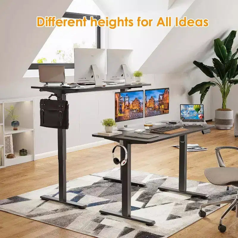 PexFix Bureau assis-debout électrique 122 x 61 cm, plateau noir, hauteur réglable, pour ordinateur, bureau à domicile avec plateau en épissure