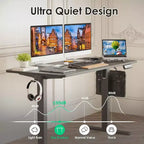 PexFix Bureau assis-debout électrique 122 x 61 cm, plateau noir, hauteur réglable, pour ordinateur, bureau à domicile avec plateau en épissure