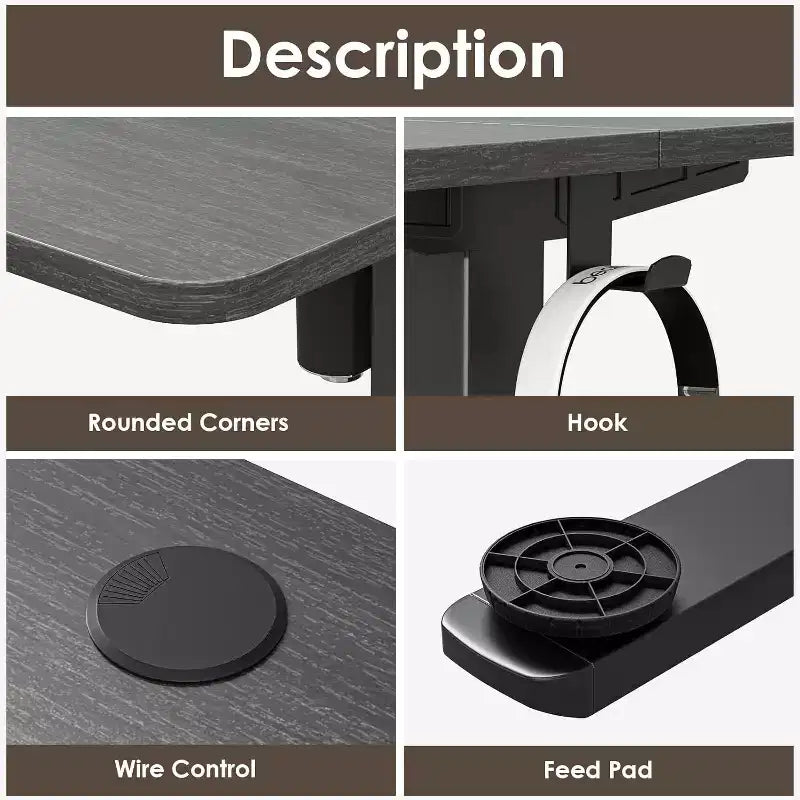 PexFix Bureau assis-debout électrique 122 x 61 cm, plateau noir, hauteur réglable, pour ordinateur, bureau à domicile avec plateau en épissure