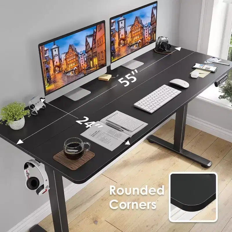 PexFix Bureau Debout Électrique 55 x 24 Noir, Bureau d'Ordinateur Réglable en Hauteur avec Planche d'Épissure, pour Bureau à Domicile