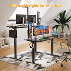 PexFix Bureau Debout Électrique 55 x 24 Noir, Bureau d'Ordinateur Réglable en Hauteur avec Planche d'Épissure, pour Bureau à Domicile