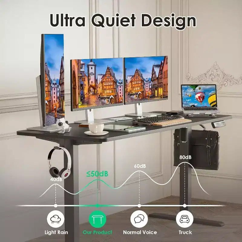 PexFix Bureau Debout Électrique 55 x 24 Noir, Bureau d'Ordinateur Réglable en Hauteur avec Planche d'Épissure, pour Bureau à Domicile