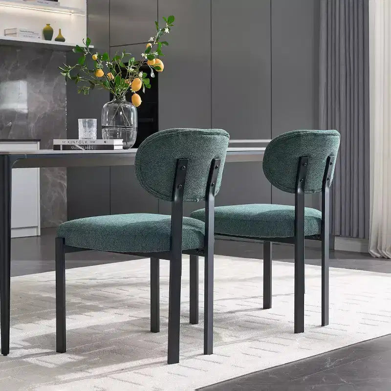 Lot de 2 chaises de salle à manger Okak de style Mid-Century, chaises de salle à manger rembourrées en boucle, chaises d'appoint de cuisine avec pieds en métal noir