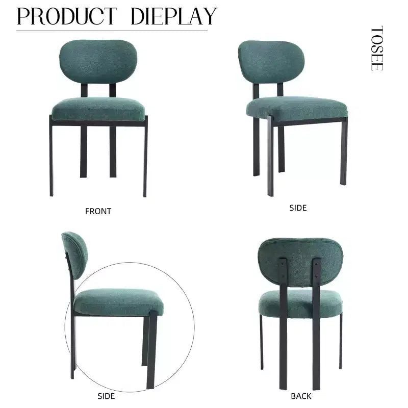Lot de 2 chaises de salle à manger Okak de style Mid-Century, chaises de salle à manger rembourrées en boucle, chaises d'appoint de cuisine avec pieds en métal noir