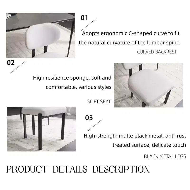 Lot de 2 chaises de salle à manger Okak de style Mid-Century, chaises de salle à manger rembourrées en boucle, chaises d'appoint de cuisine avec pieds en métal noir