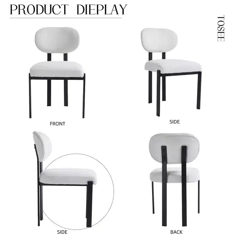 Lot de 2 chaises de salle à manger Okak de style Mid-Century, chaises de salle à manger rembourrées en boucle, chaises d'appoint de cuisine avec pieds en métal noir