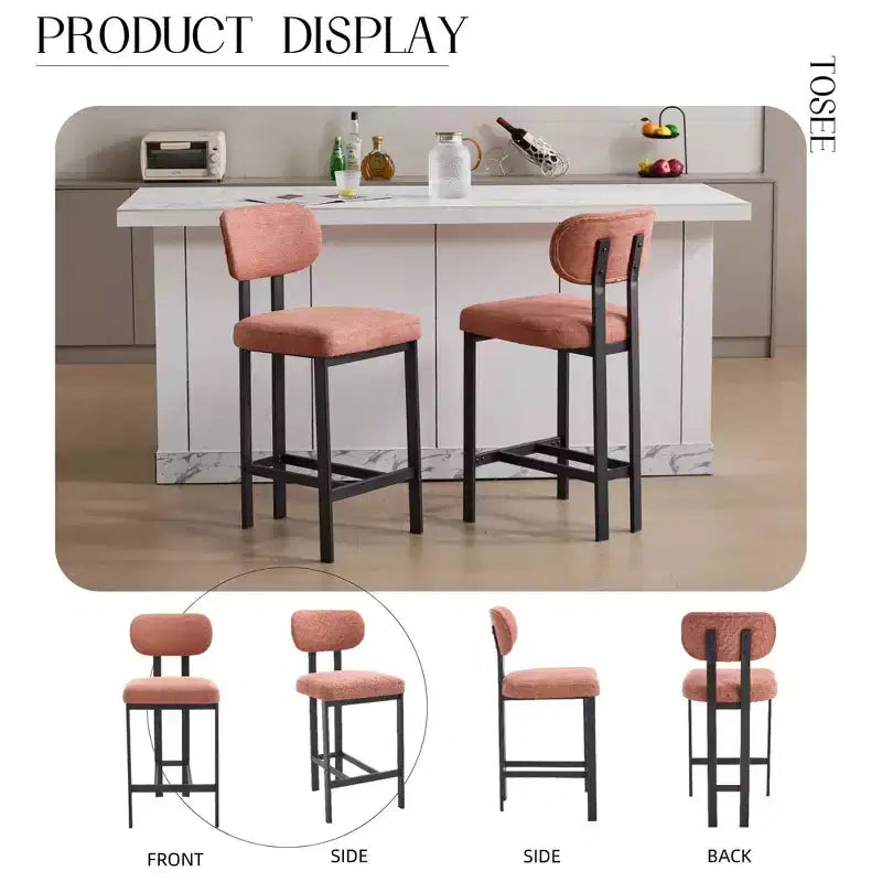 Lot de 2 chaises de salle à manger Okak de style Mid-Century, chaises de salle à manger rembourrées en boucle, chaises d'appoint de cuisine avec pieds en métal noir
