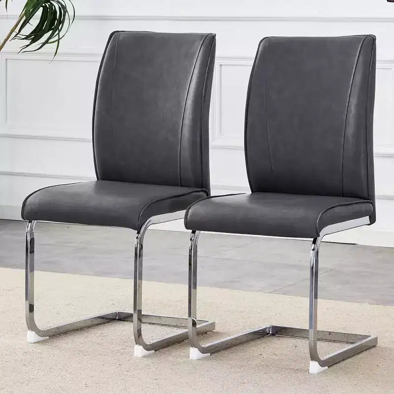 Okak Chaises de salle à manger de luxe Arch, lot de 2, chaises d'appoint confortables en similicuir haute résilience avec pieds en métal argenté pour bureau ou chambre à coucher