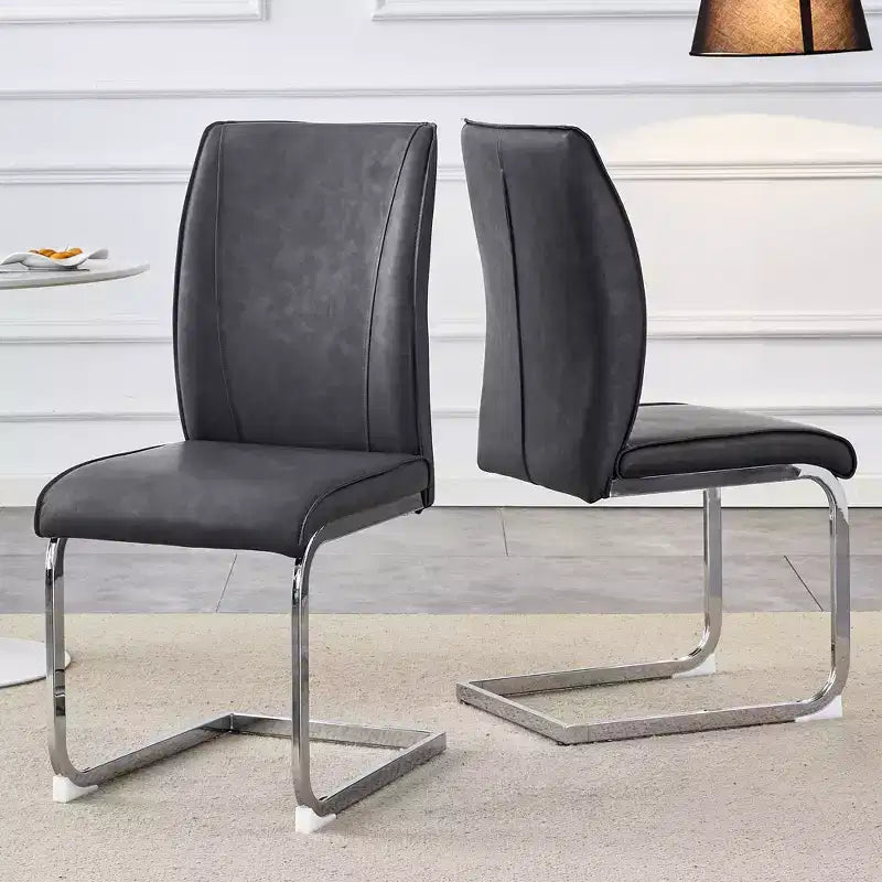 Okak Chaises de salle à manger de luxe Arch, lot de 2, chaises d'appoint confortables en similicuir haute résilience avec pieds en métal argenté pour bureau ou chambre à coucher