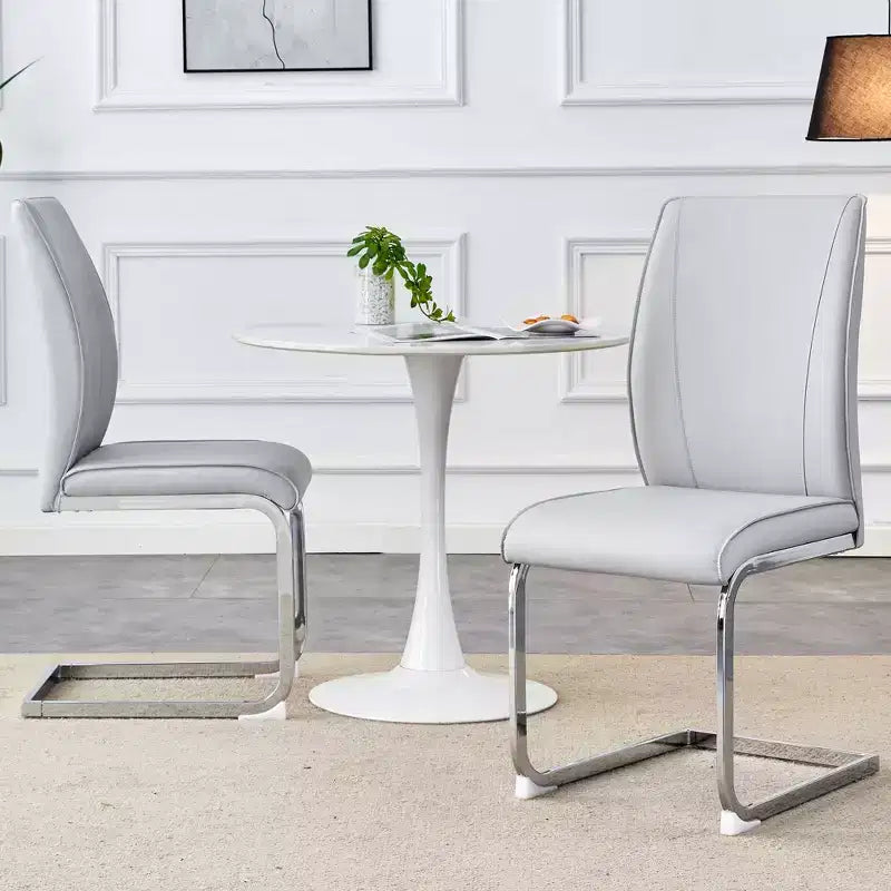 Okak Chaises de salle à manger de luxe Arch, lot de 2, chaises d'appoint confortables en similicuir haute résilience avec pieds en métal argenté pour bureau ou chambre à coucher