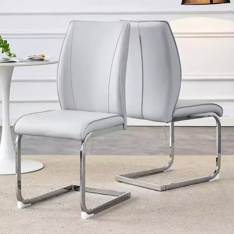 Okak Chaises de salle à manger de luxe Arch, lot de 2, chaises d'appoint confortables en similicuir haute résilience avec pieds en métal argenté pour bureau ou chambre à coucher