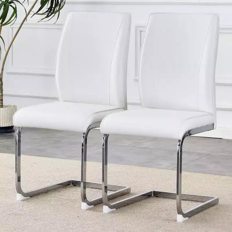 Okak Chaises de salle à manger de luxe Arch, lot de 2, chaises d'appoint confortables en similicuir haute résilience avec pieds en métal argenté pour bureau ou chambre à coucher