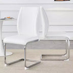 Okak Chaises de salle à manger de luxe Arch, lot de 2, chaises d'appoint confortables en similicuir haute résilience avec pieds en métal argenté pour bureau ou chambre à coucher