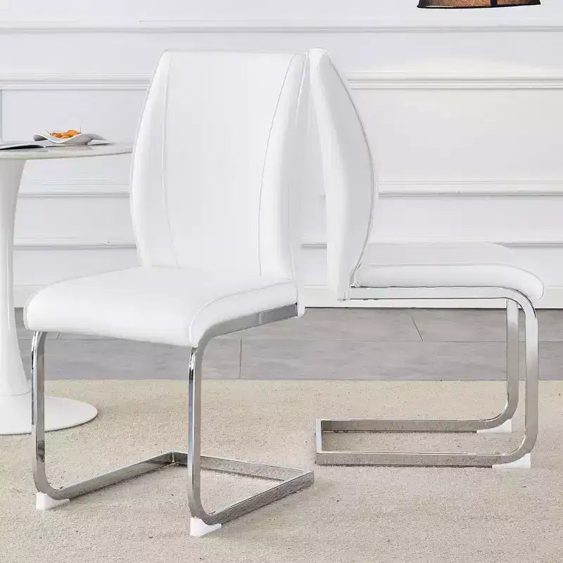 Okak Chaises de salle à manger de luxe Arch, lot de 2, chaises d'appoint confortables en similicuir haute résilience avec pieds en métal argenté pour bureau ou chambre à coucher