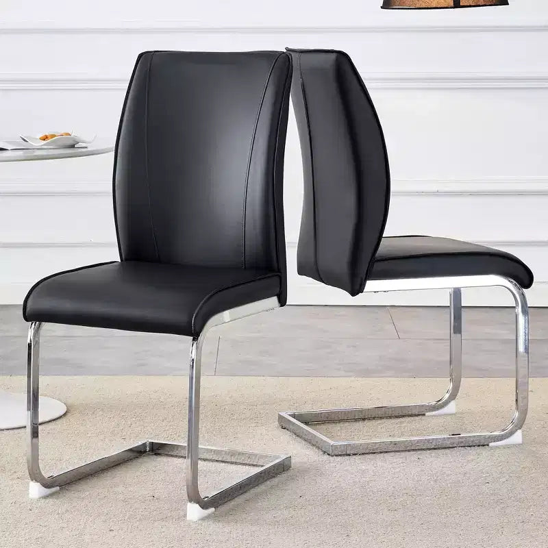 Okak Chaises de salle à manger de luxe Arch, lot de 2, chaises d'appoint confortables en similicuir haute résilience avec pieds en métal argenté pour bureau ou chambre à coucher