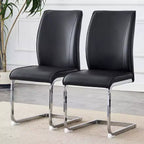 Okak Chaises de salle à manger de luxe Arch, lot de 2, chaises d'appoint confortables en similicuir haute résilience avec pieds en métal argenté pour bureau ou chambre à coucher