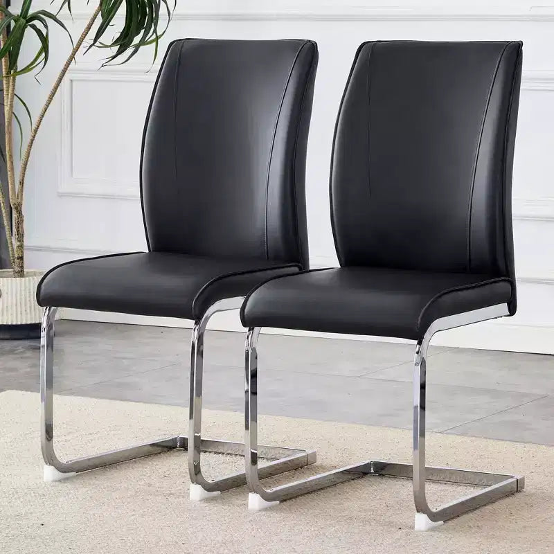 Okak Chaises de salle à manger de luxe Arch, lot de 2, chaises d'appoint confortables en similicuir haute résilience avec pieds en métal argenté pour bureau ou chambre à coucher