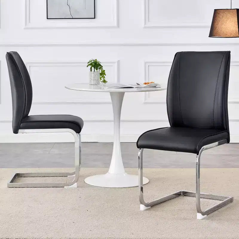 Okak Chaises de salle à manger de luxe Arch, lot de 2, chaises d'appoint confortables en similicuir haute résilience avec pieds en métal argenté pour bureau ou chambre à coucher