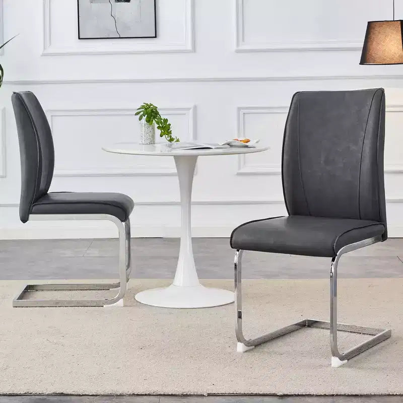 Okak Chaises de salle à manger de luxe Arch, lot de 2, chaises d'appoint confortables en similicuir haute résilience avec pieds en métal argenté pour bureau ou chambre à coucher