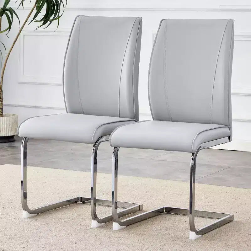 Okak Chaises de salle à manger de luxe Arch, lot de 2, chaises d'appoint confortables en similicuir haute résilience avec pieds en métal argenté pour bureau ou chambre à coucher