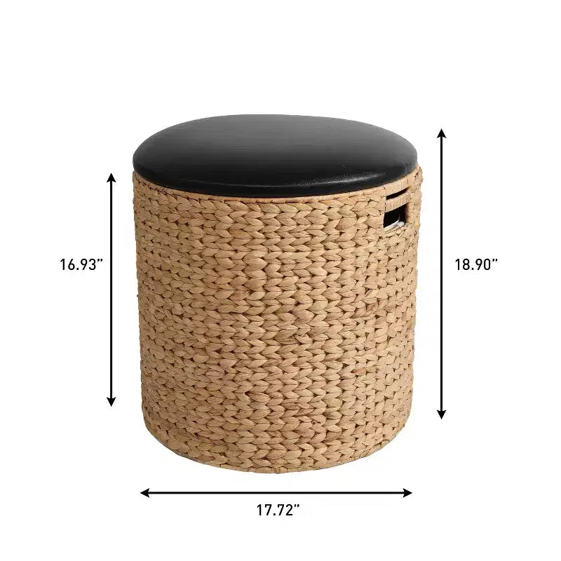 happimess Josie 18 Pouf de rangement côtier moderne en jacinthe tissée à la main avec couvercle