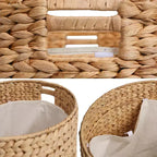 happimess Josie 18 Pouf de rangement côtier moderne en jacinthe tissée à la main avec couvercle