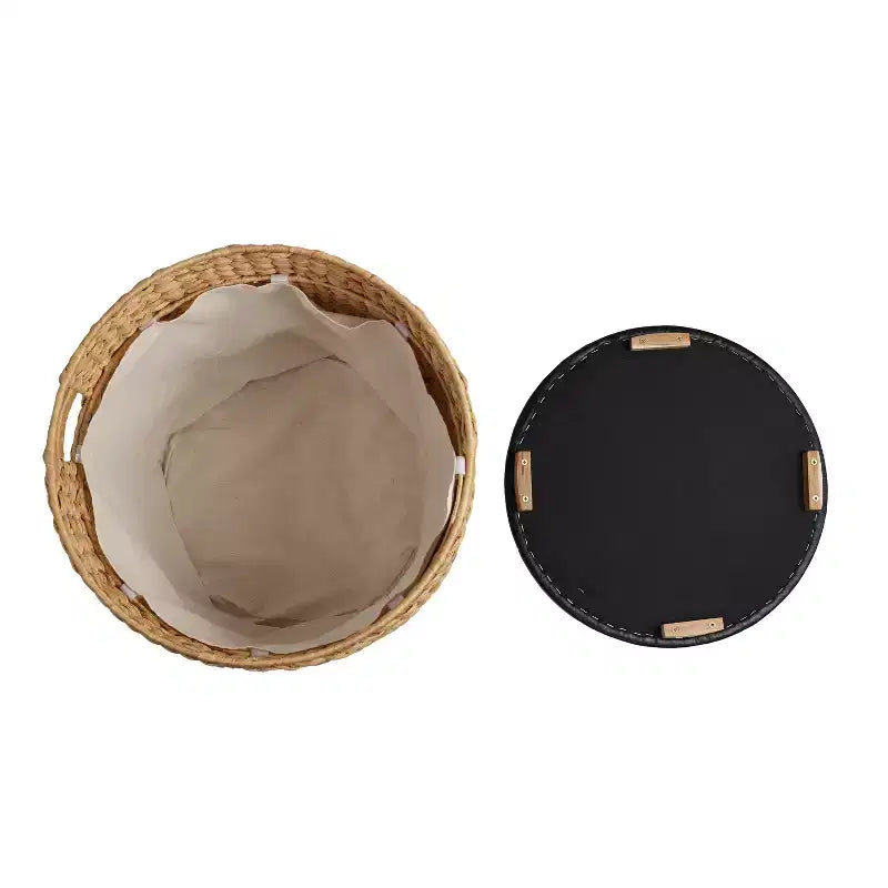 happimess Josie 18 Pouf de rangement côtier moderne en jacinthe tissée à la main avec couvercle