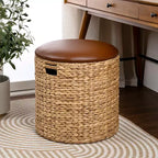 happimess Josie 18 Pouf de rangement côtier moderne en jacinthe tissée à la main avec couvercle