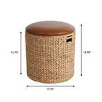 happimess Josie 18 Pouf de rangement côtier moderne en jacinthe tissée à la main avec couvercle