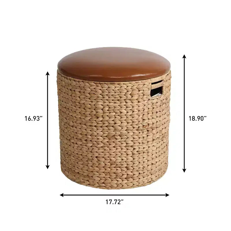 happimess Josie 18 Pouf de rangement côtier moderne en jacinthe tissée à la main avec couvercle
