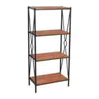 Storied Home Saratoga Rustic Solid Wood and Metal 4 Shelf Open Storage Bookshelf, Warm Walnut Finish