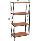 Storied Home Saratoga Étagère ouverte à 4 tablettes en bois massif et métal, finition noyer chaleureux