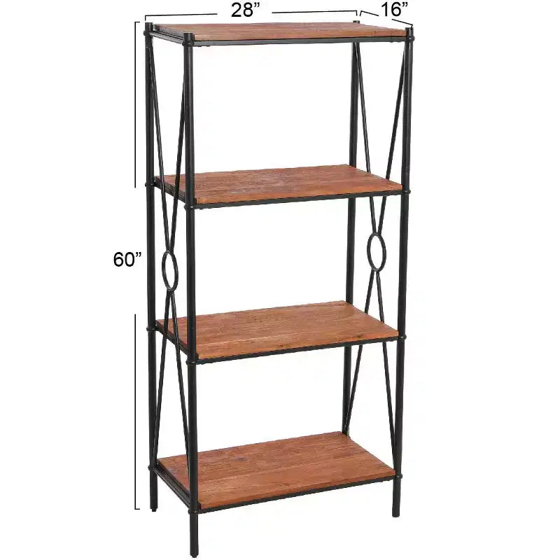 Storied Home Saratoga Étagère ouverte à 4 tablettes en bois massif et métal, finition noyer chaleureux