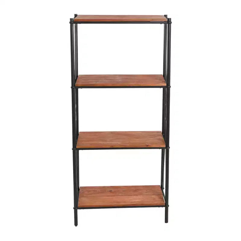 Storied Home Saratoga Étagère ouverte à 4 tablettes en bois massif et métal, finition noyer chaleureux