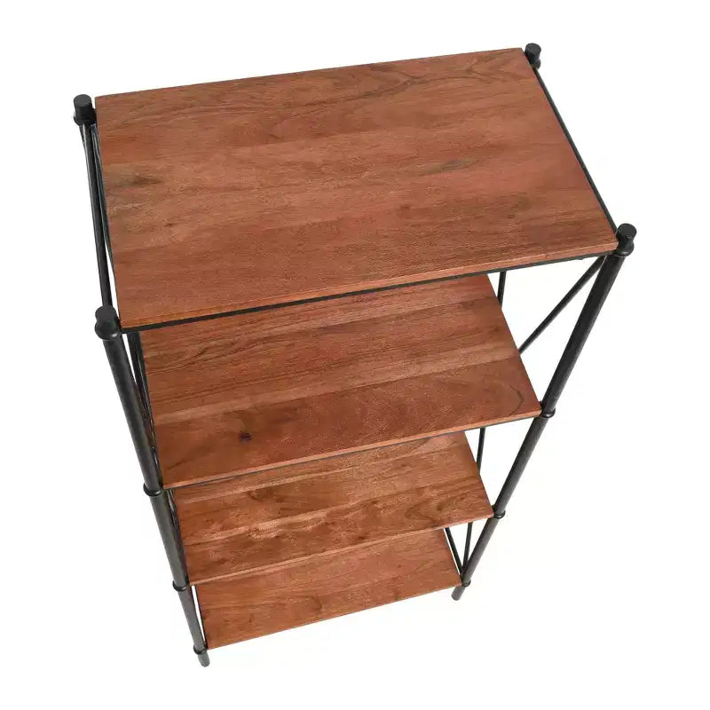 Storied Home Saratoga Étagère ouverte à 4 tablettes en bois massif et métal, finition noyer chaleureux