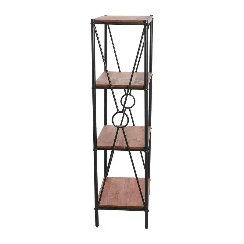 Storied Home Saratoga Étagère ouverte à 4 tablettes en bois massif et métal, finition noyer chaleureux