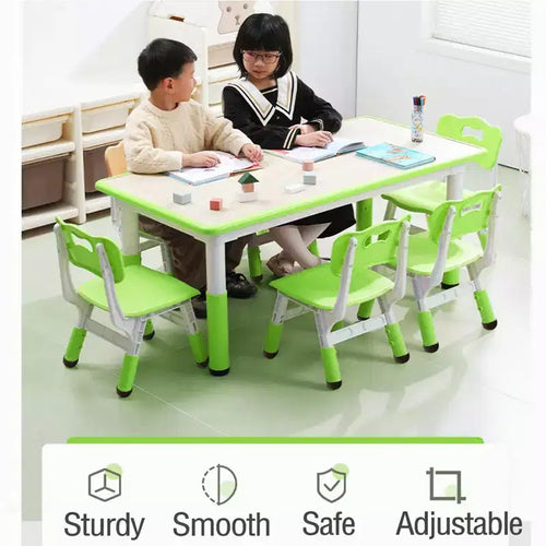 Table et chaises pour enfants 7 pièces, ensemble table et chaises pour tout-petits réglable en hauteur pour les 2-10 ans avec plateau de table à graffiti, pieds antidérapants pour salle de classe/garderie