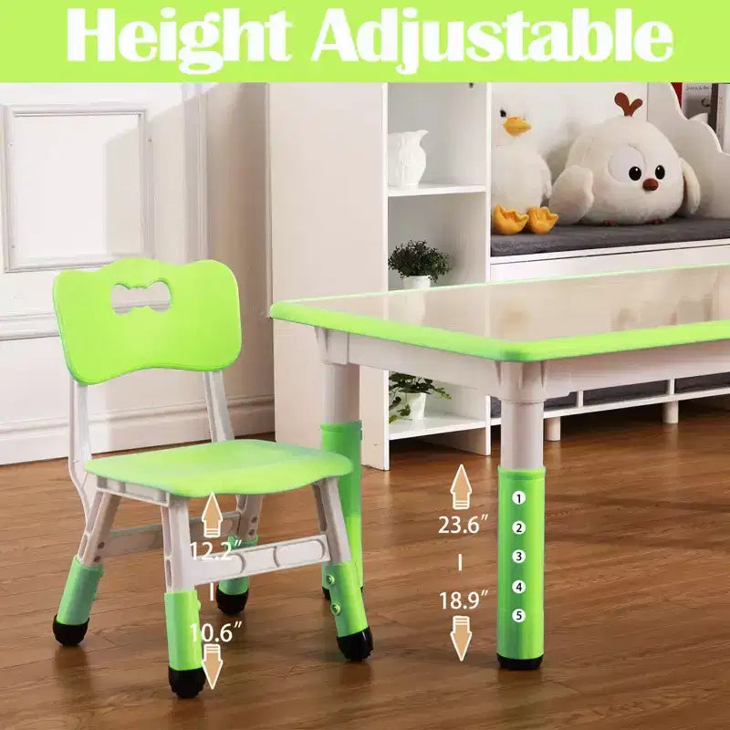 Table et chaises pour enfants 7 pièces, ensemble table et chaises pour tout-petits réglable en hauteur pour les 2-10 ans avec plateau de table à graffiti, pieds antidérapants pour salle de classe/garderie