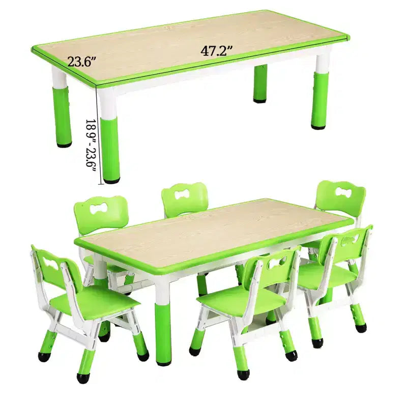 Table et chaises pour enfants 7 pièces, ensemble table et chaises pour tout-petits réglable en hauteur pour les 2-10 ans avec plateau de table à graffiti, pieds antidérapants pour salle de classe/garderie