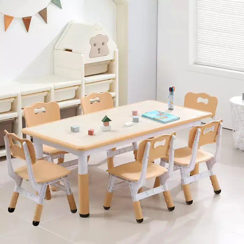 Table et chaises pour enfants 7 pièces, ensemble table et chaises pour tout-petits réglable en hauteur pour les 2-10 ans avec plateau de table à graffiti, pieds antidérapants pour salle de classe/garderie