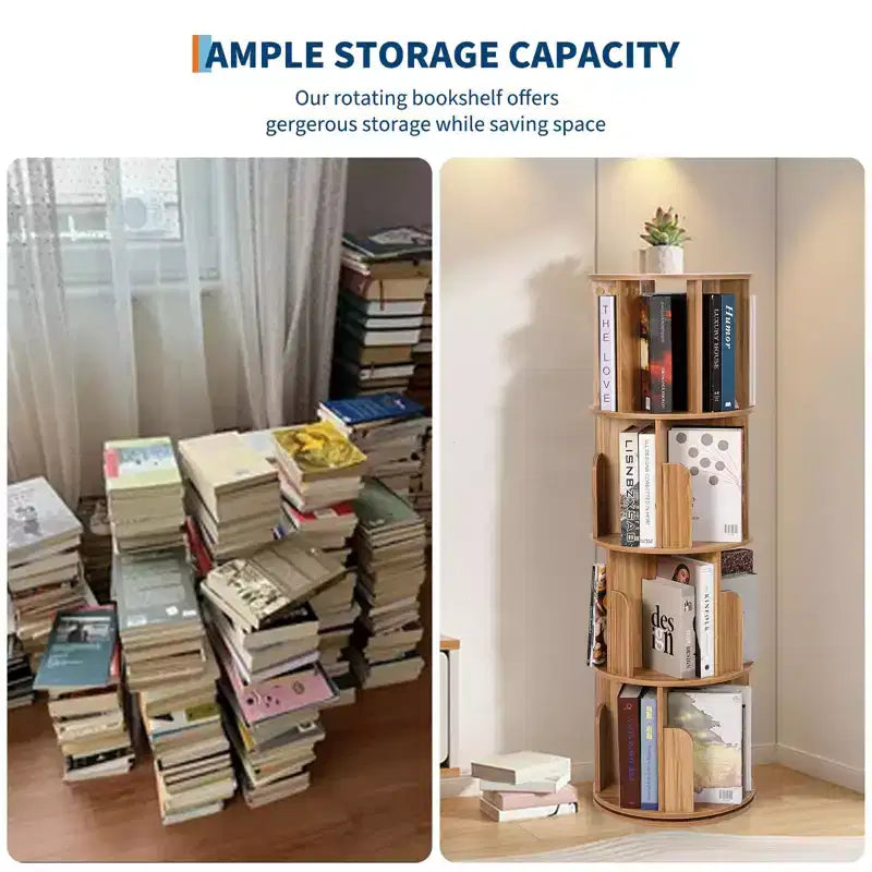 Étagère à Livres Rotative Zstar à 4 Niveaux, Bibliothèque d'Angle Compacte pour Petits Espaces, Organisateur de Rangement en Bois Rotatif à 360° pour Chambre à Coucher, Salon