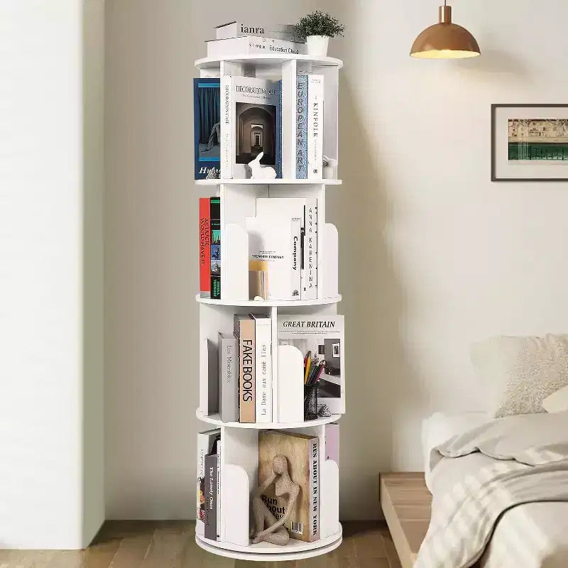 Étagère à Livres Rotative Zstar à 4 Niveaux, Bibliothèque d'Angle Compacte pour Petits Espaces, Organisateur de Rangement en Bois Rotatif à 360° pour Chambre à Coucher, Salon