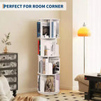 Étagère à Livres Rotative Zstar à 4 Niveaux, Bibliothèque d'Angle Compacte pour Petits Espaces, Organisateur de Rangement en Bois Rotatif à 360° pour Chambre à Coucher, Salon