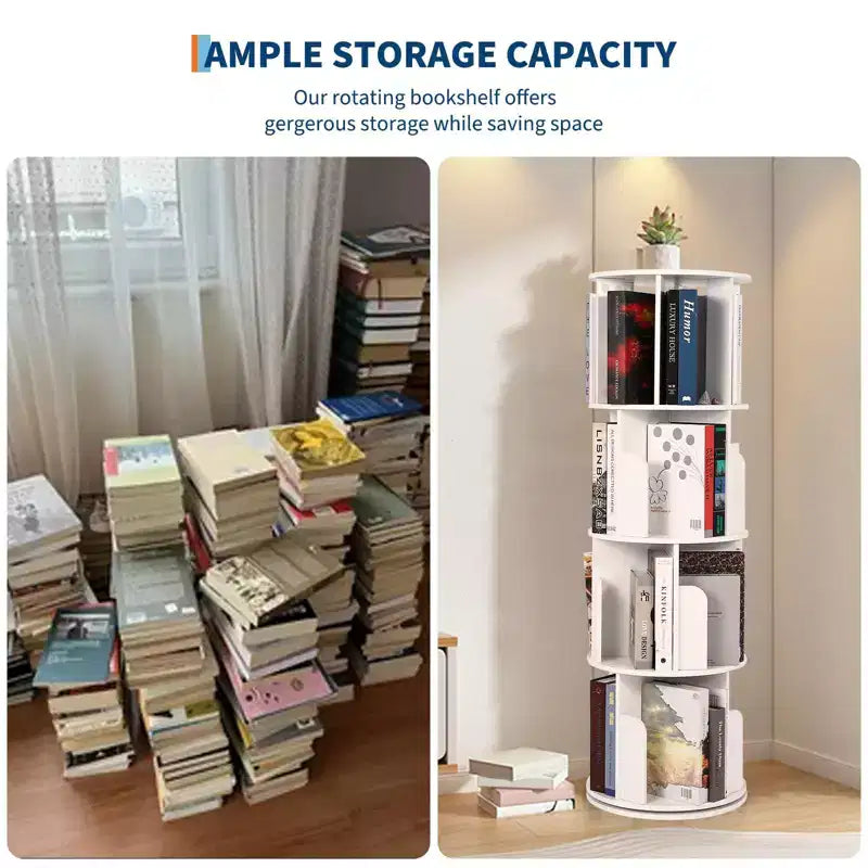 Étagère à Livres Rotative Zstar à 4 Niveaux, Bibliothèque d'Angle Compacte pour Petits Espaces, Organisateur de Rangement en Bois Rotatif à 360° pour Chambre à Coucher, Salon