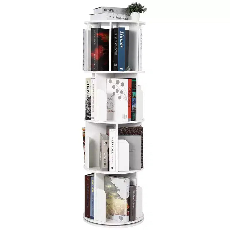 Zstar 4 Tier Rotating Bookshelf, Compact Corner Bookcase for Small Spaces 360 Display Wood Spinning Storage Organizer for Bedroom, Living Room