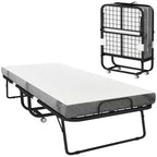 Lit pliant HOMCOM, lit d'appoint avec matelas, lit d'invité pliable et portable avec cadre métallique robuste et roulettes, blanc