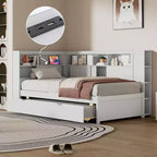 Lit de repos double en bois Whisen avec étagères de rangement et lit gigogne