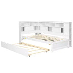 Lit de repos double en bois Whisen avec étagères de rangement et lit gigogne