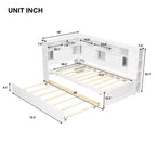 Lit de repos double en bois Whisen avec étagères de rangement et lit gigogne